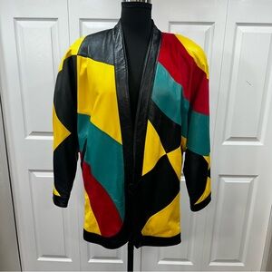 Vintage Colorful Patchwork Leather Jacket